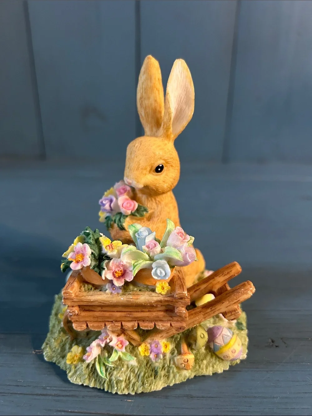 Vintage Russ Berrie Yellow Bunny with Spring Flowers Figurine - Home Accents